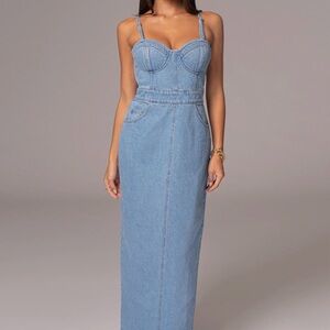 JLUXLABEL Light Blue Denim Maxi Dress